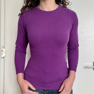 Marchbrae Purple 3/4 Long Sleeve Cashmere Sweater Fall Winter Easter Cozy Slim